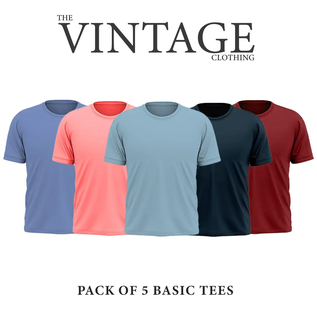 The Vintage Clothing Pack of 5 plain half sleeves T-shirt For Men for men
