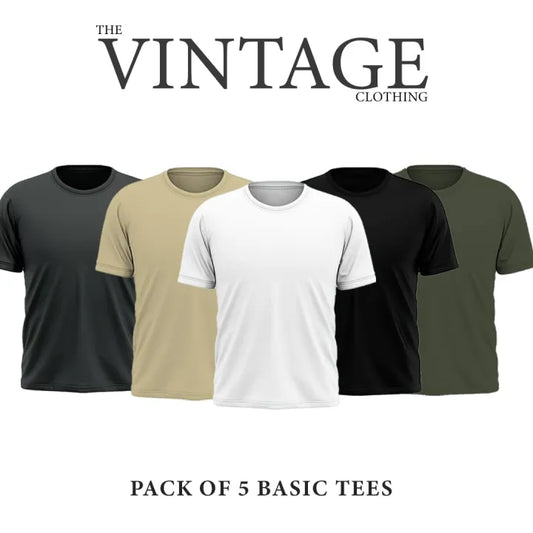 The Vintage Clothing Pack of 5 plain half sleeves T-shirt For Men for men