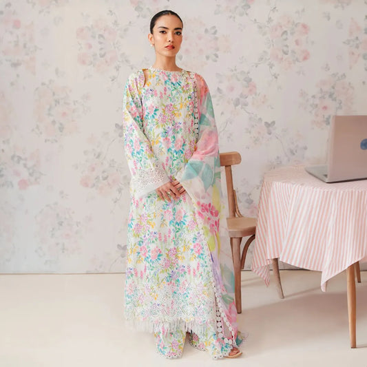 Unstitched 3-Piece Printed Shalwar Kameez Set, Swiss Lawn Fabric with Silk