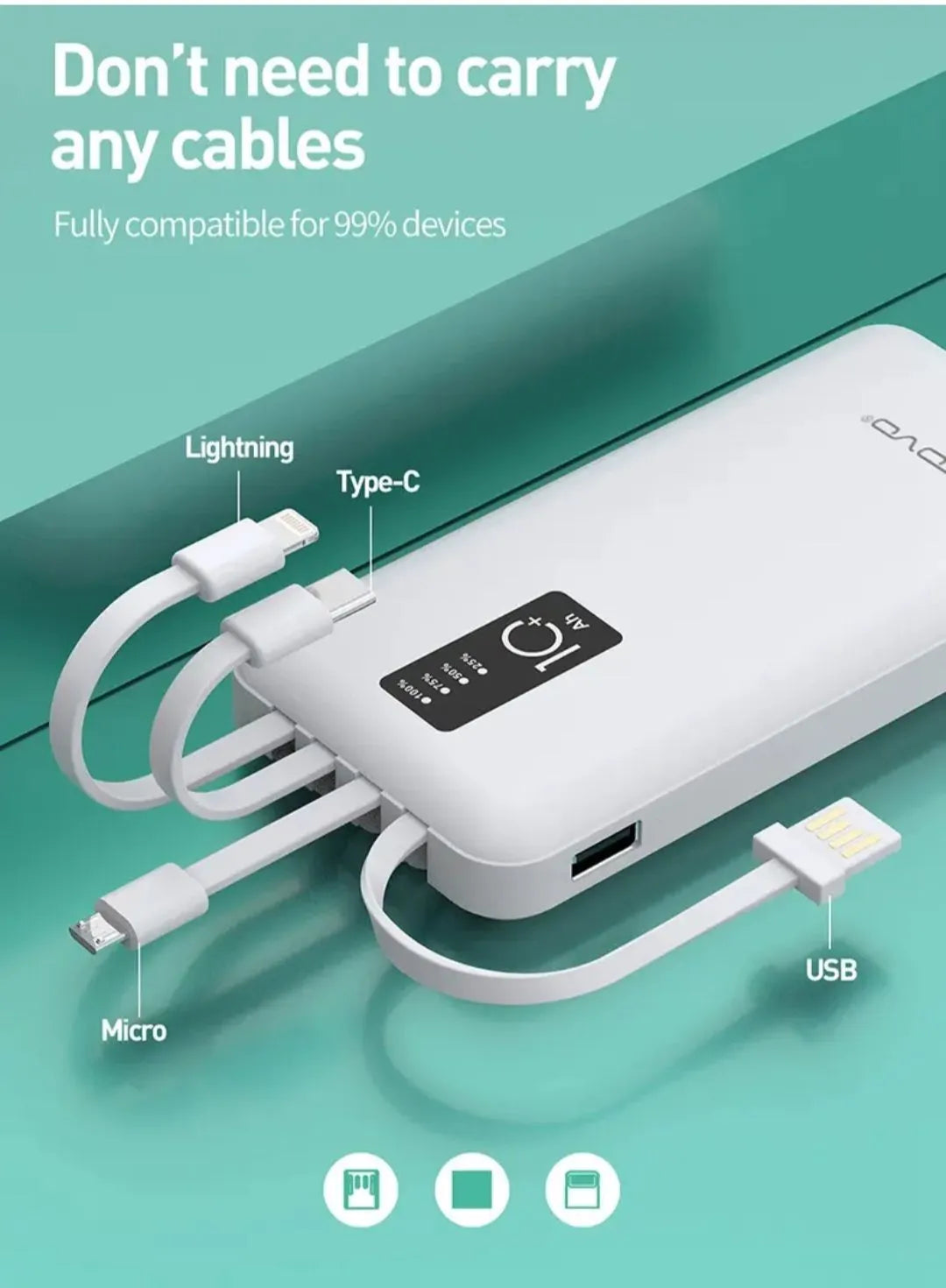 Power Bank J-Cell Original Power Bank 10000 mah for Portable Power Bank 4 Cables Type