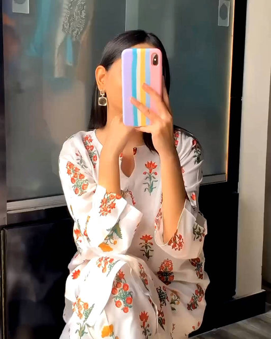 Stylish Collection Stitched Flower Printed 2Pc Dress for Women