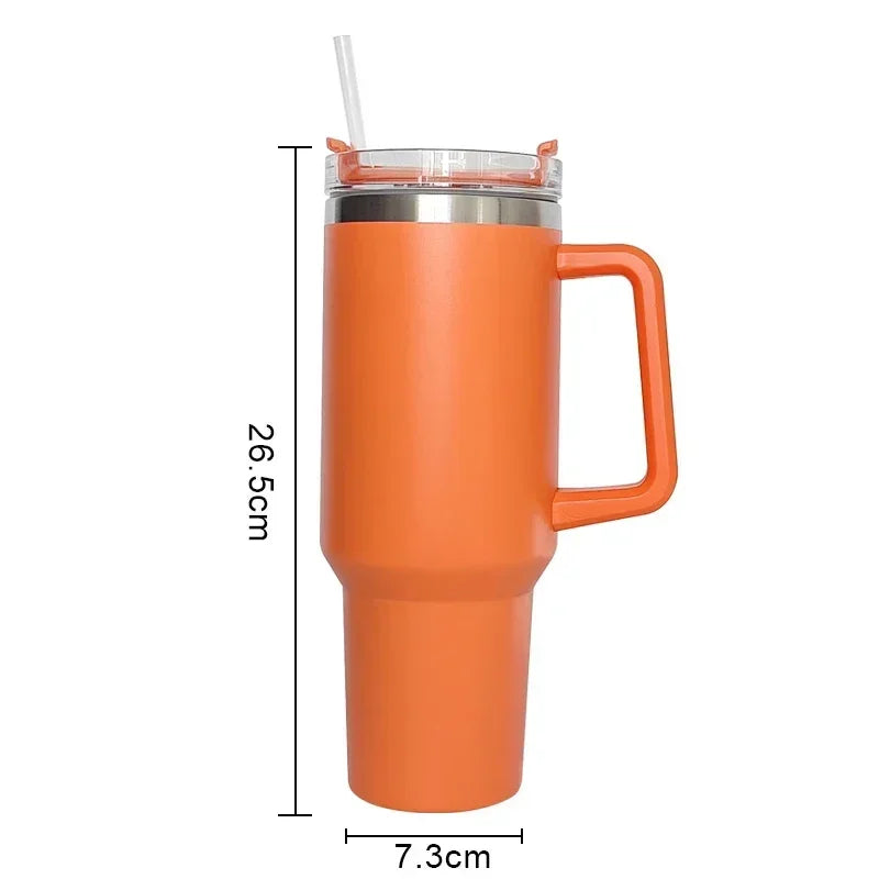 40 oz Insulated Tumbler Thermos Flask with Straw & Lid – Stainless Steel