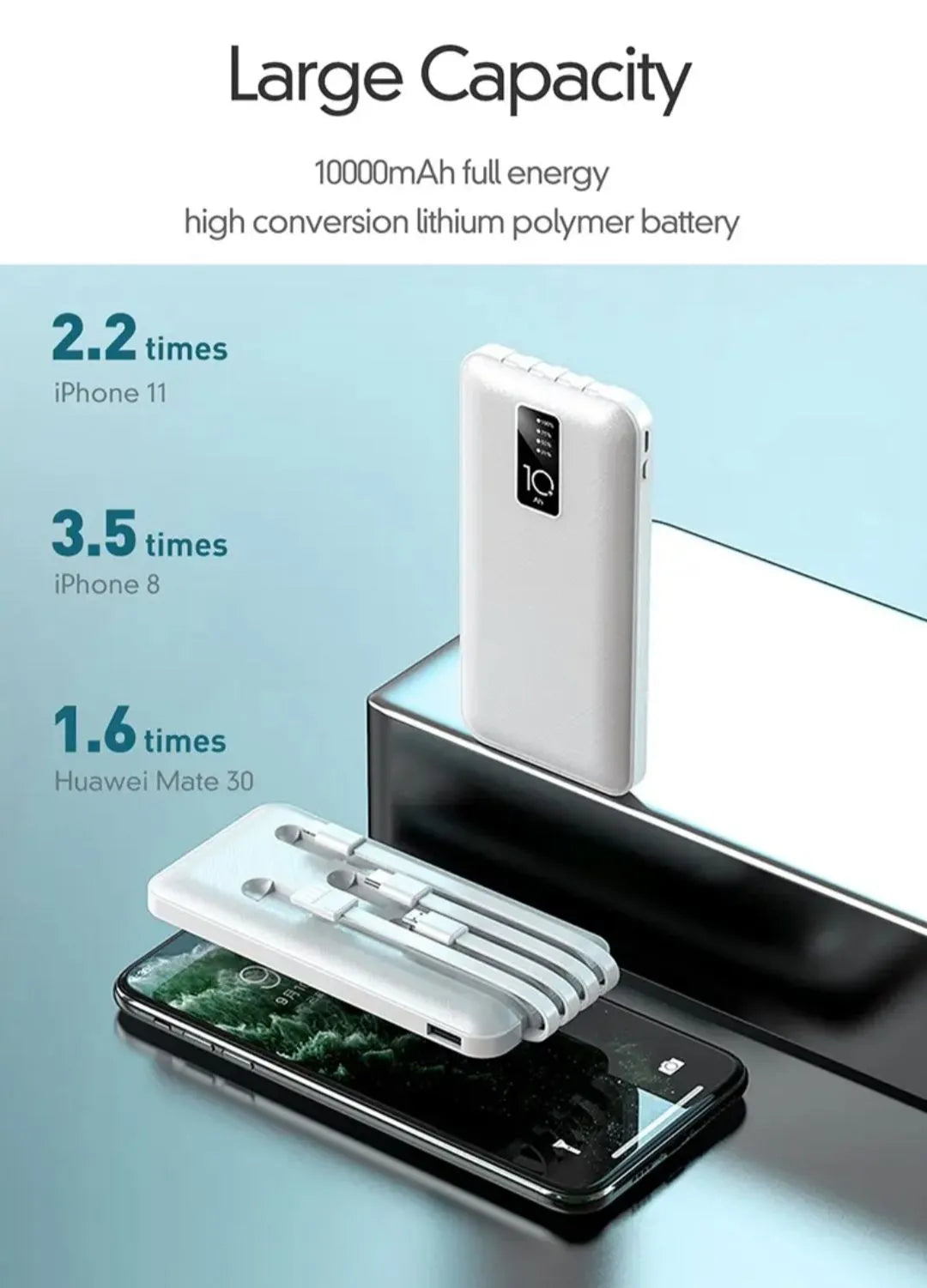 Power Bank J-Cell Original Power Bank 10000 mah for Portable Power Bank 4 Cables Type