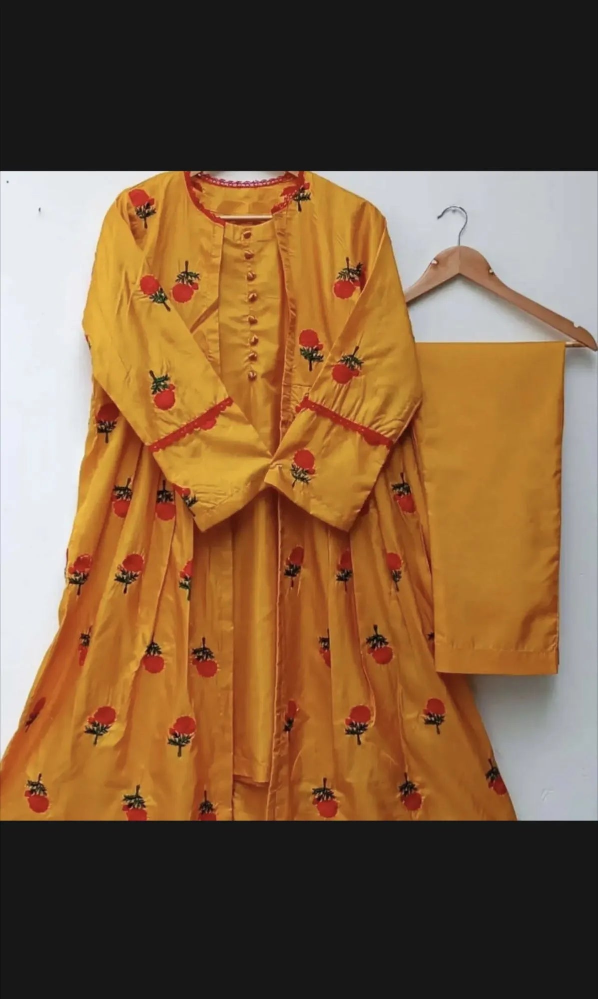 Stylish Stitched Embroidered Flower Gown 3-Piece Dress