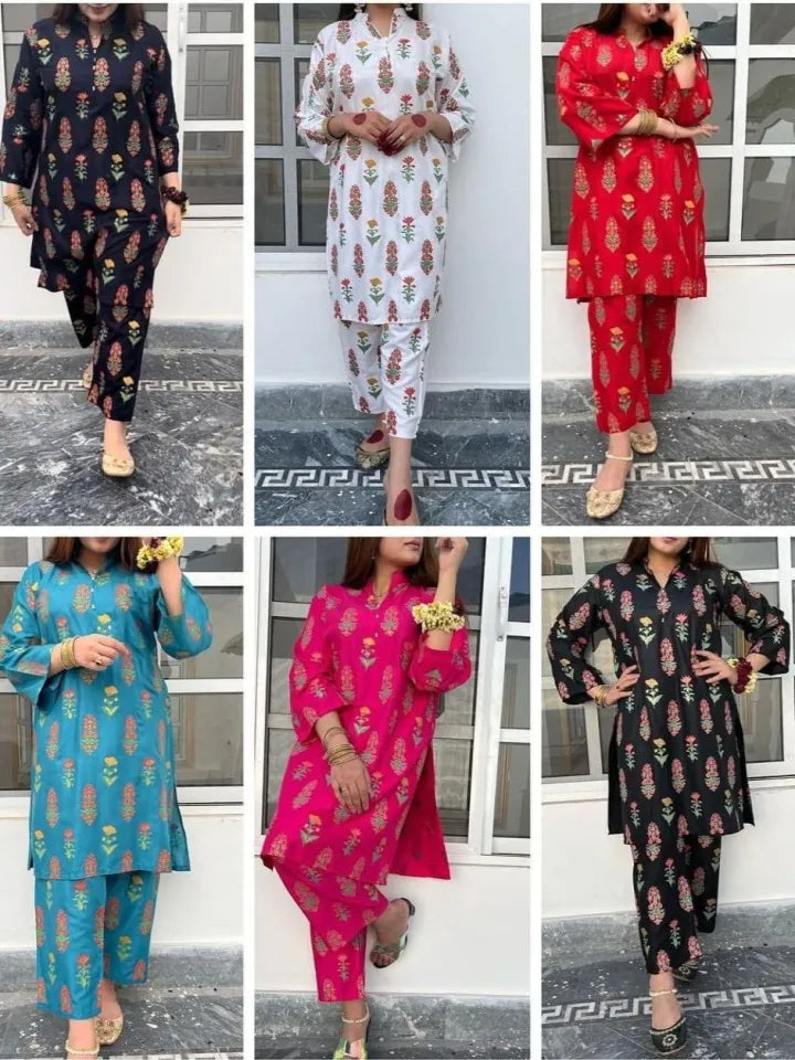 Stylish Collection Stitched Flower Printed 2Pc Dress for Women