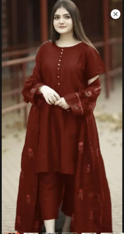 Stylish Stitched Embroidered Flower Gown 3-Piece Dress