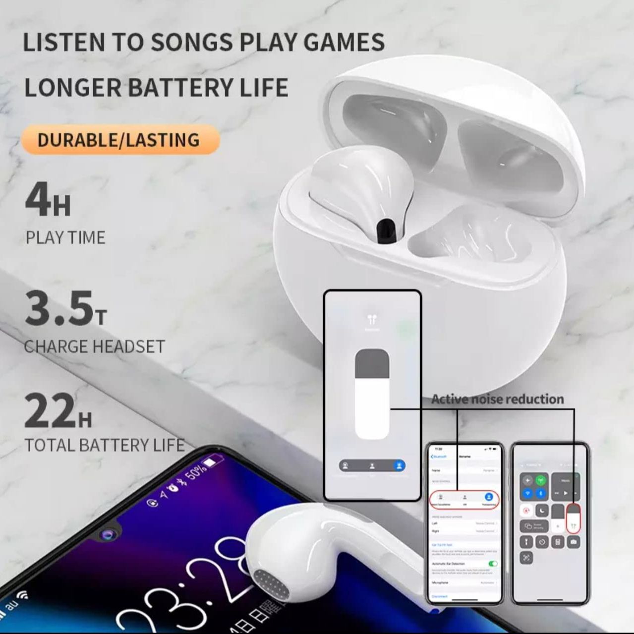 AirPods Pro 6 Hi-Fi Wireless Airbuds 5.0 Bluetooth Earphone Slim small size