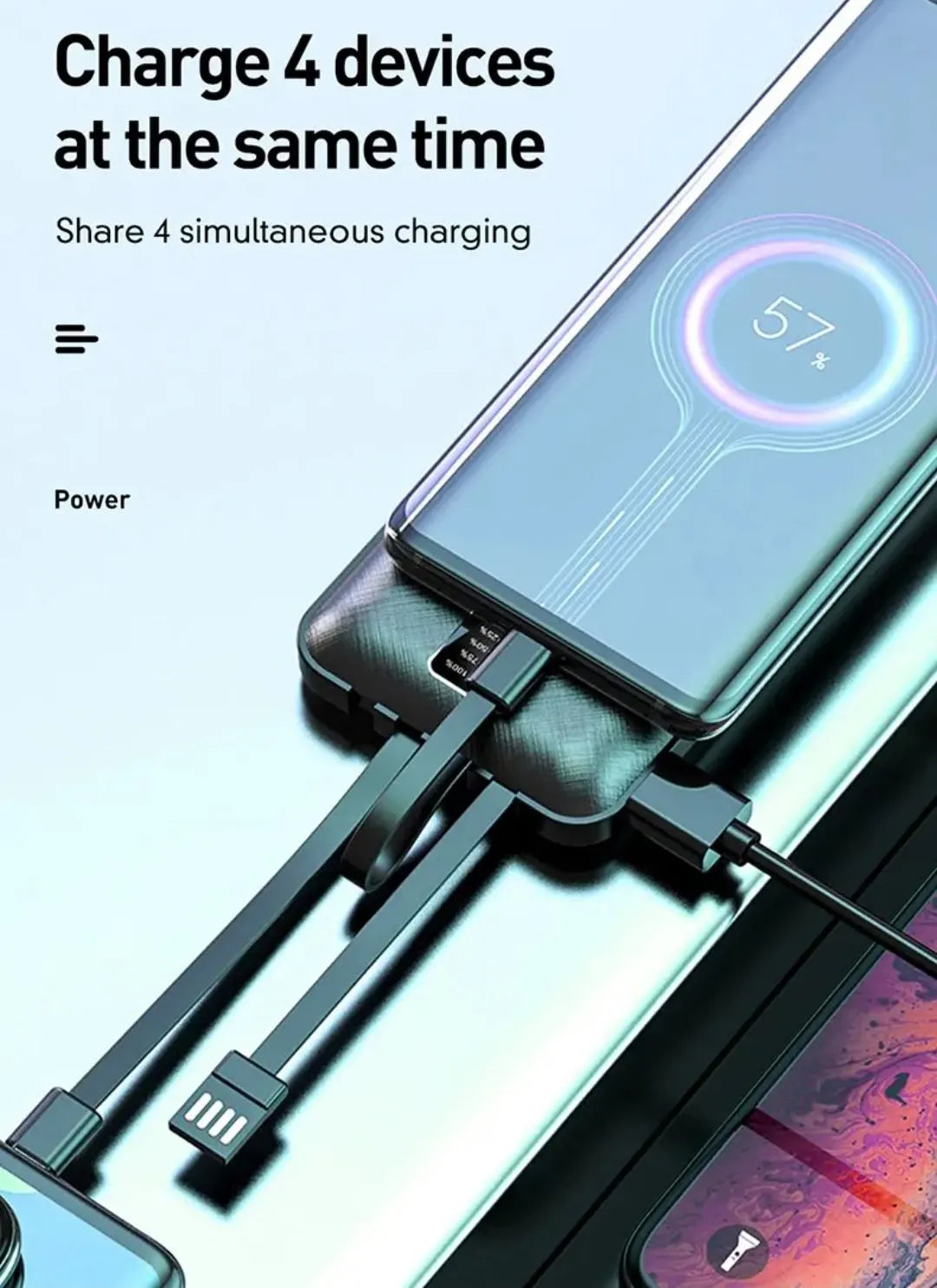 Power Bank J-Cell Original Power Bank 10000 mah for Portable Power Bank 4 Cables Type