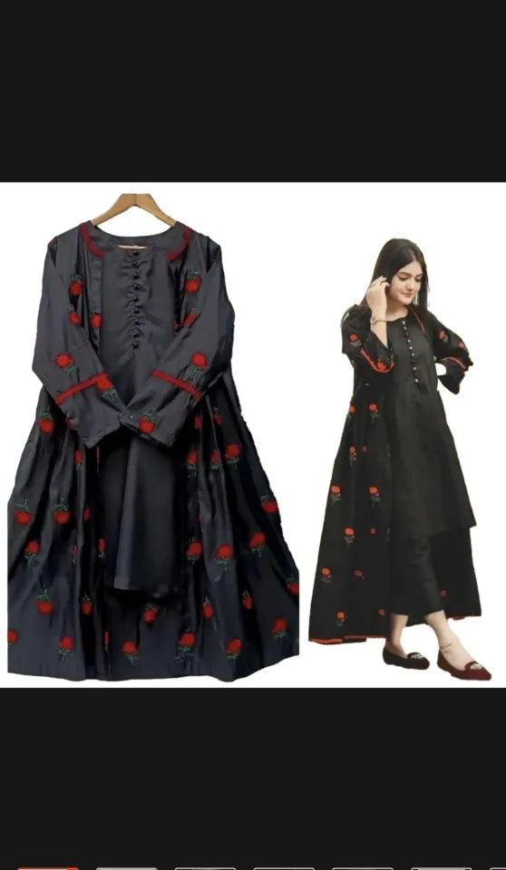 Stylish Stitched Embroidered Flower Gown 3-Piece Dress