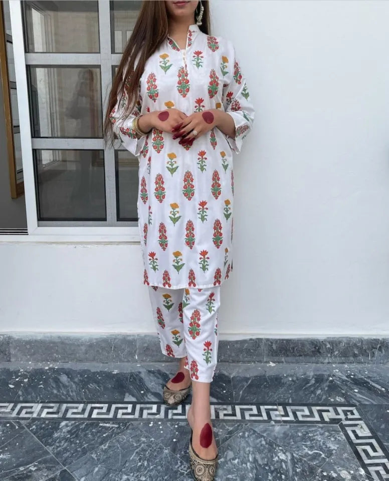 Stylish Collection Stitched Flower Printed 2Pc Dress for Women