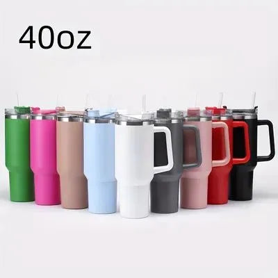 40 oz Insulated Tumbler Thermos Flask with Straw & Lid – Stainless Steel