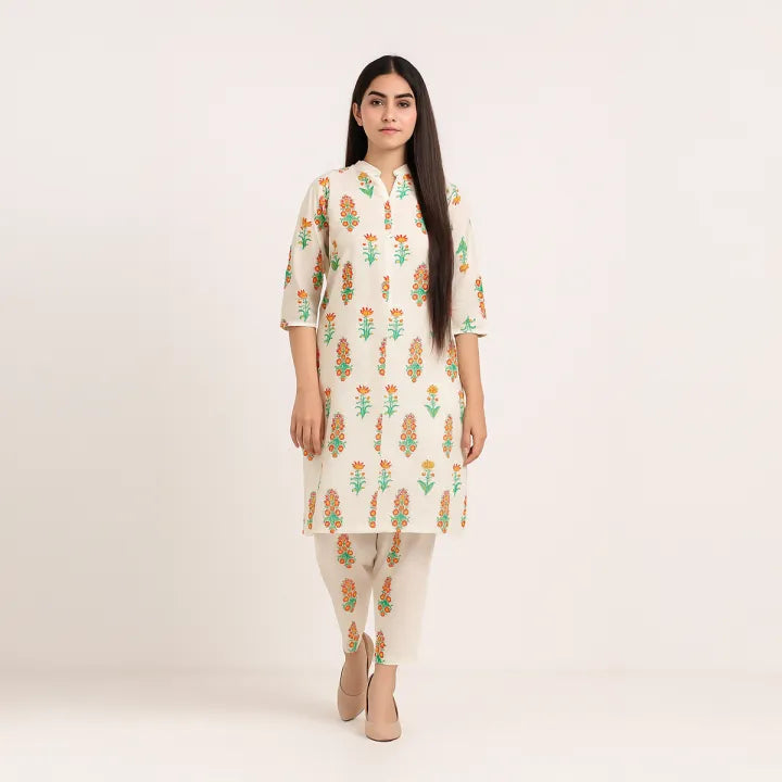 Stylish Collection Stitched Flower Printed 2Pc Dress for Women