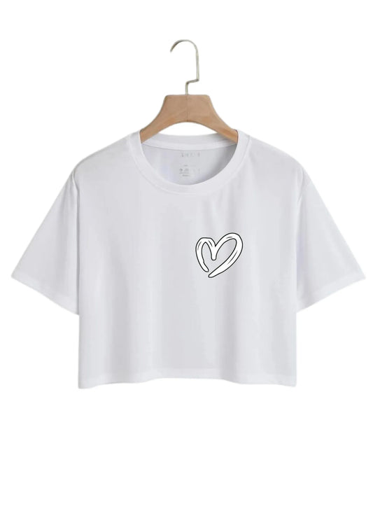 New Graphic Heart Logo Print Crop Top Round Neck Half Sleeves for girls